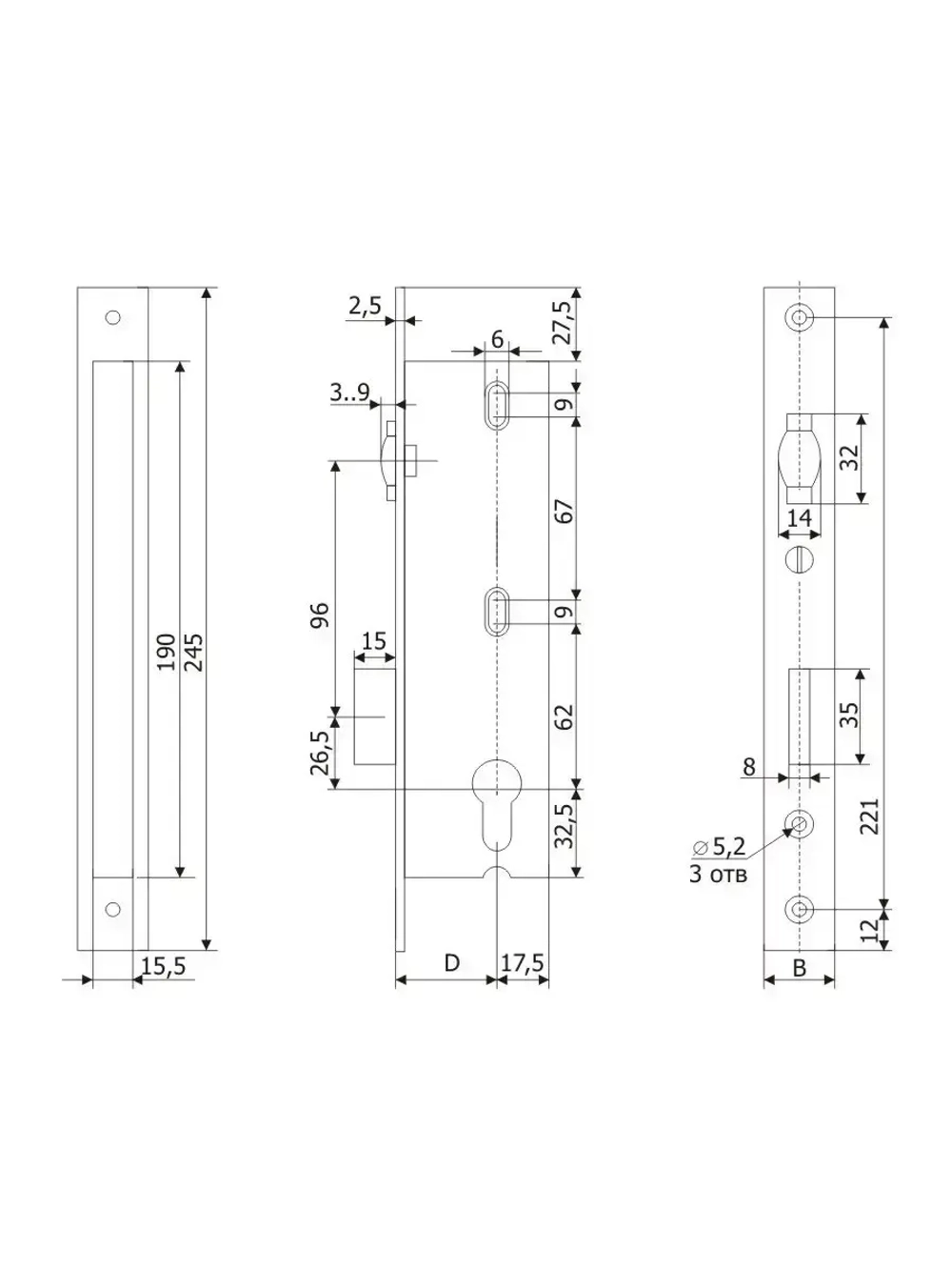 Замок Гардиан PROFI 11R (ПРОФИ 35.11р.16), корпус под ц/мех