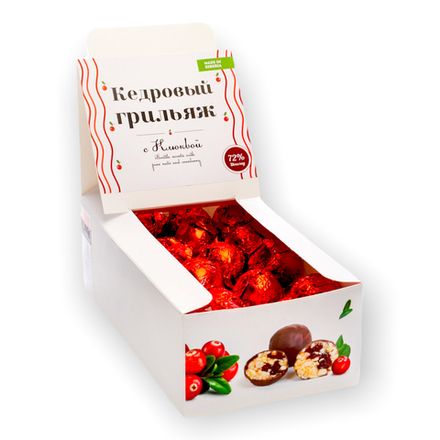 Кедровый грильяж "с Клюквой" / шоколад 72% / шоу-бокс / 530 гр / 39-40 шт / Солнечная Сибирь