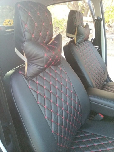 Чехлы на Лада Гранта сплошные сиденья (Ромб бабочка красные нитки)