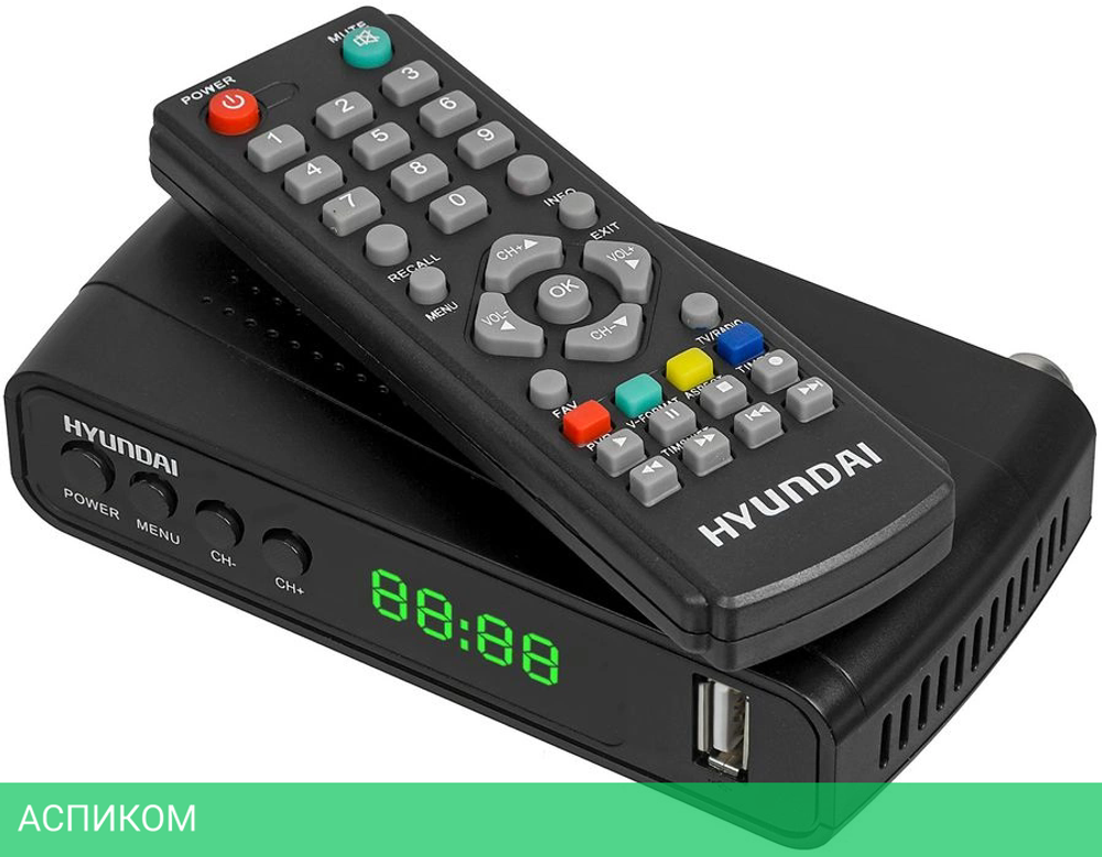 Ресивер DVB-T2 Hyundai H-DVB520 c WiFi-адаптеом черный (H-DVB520WA)