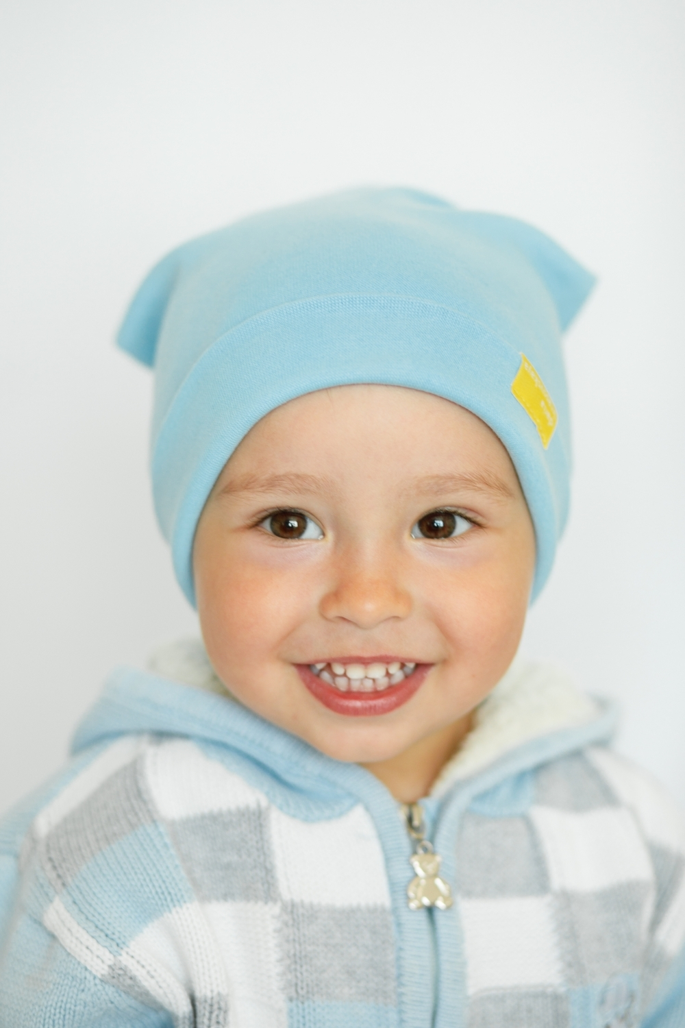 Детская шапка хлопковая гладкая голубая