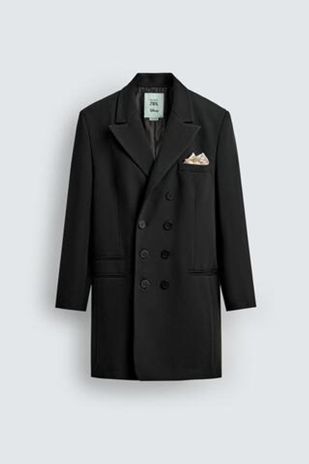 ZARA HARRY LAMBERT X DISNEY УДЛИНЕННЫЙ ДВУБОРТНЫЙ БЛЕЙЗЕР, ЧЕРНЫЙ