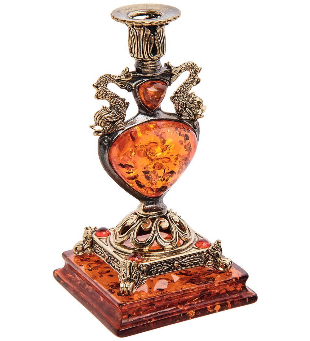 Народные промыслы AM-2983 Подсвечник «Индийский» (латунь, янтарь)
