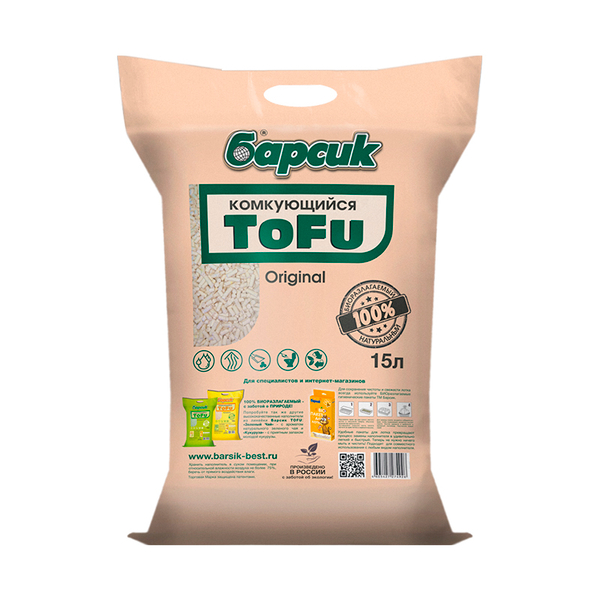 Наполнитель комкующийся (Тофу) Барсик TOFU Original 15 л