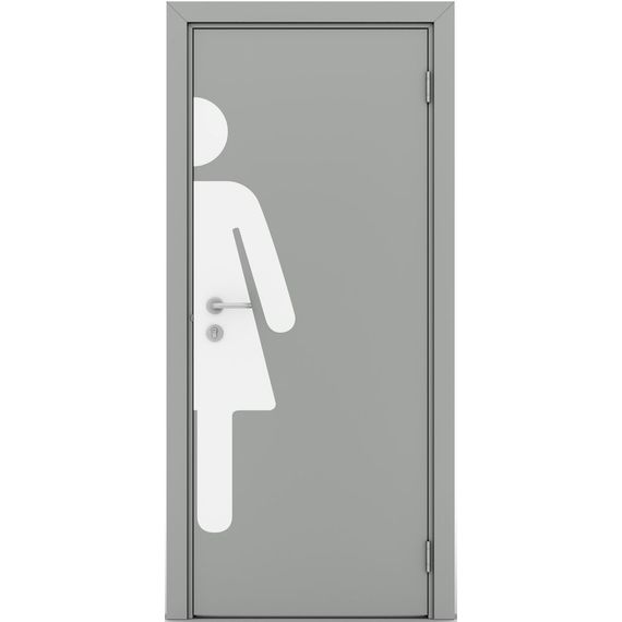 Фото межкомнатной пластиковой влагостойкой двери Poseidon гладкая серая глухая с наклейкой WOMAN