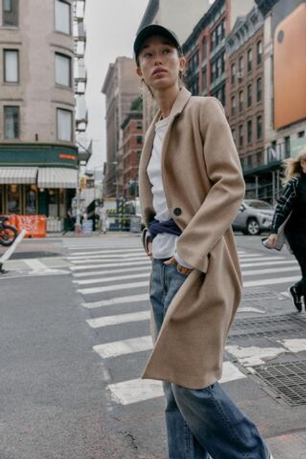 ZARA БАЗОВОЕ ПАЛЬТО ИЗ МЯГКОЙ ТКАНИ, МЯГКИЙ КАШТАНОВЫЙ