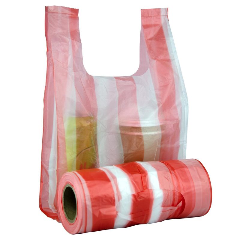 Пакет майка рулон Китай втулка красная полосатая 250*420 мм 1 000 гр/рул ± 10%  32 рул/меш