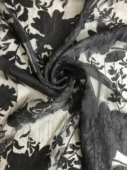 Шифон вискоза, черный, жаккард, деворе C03