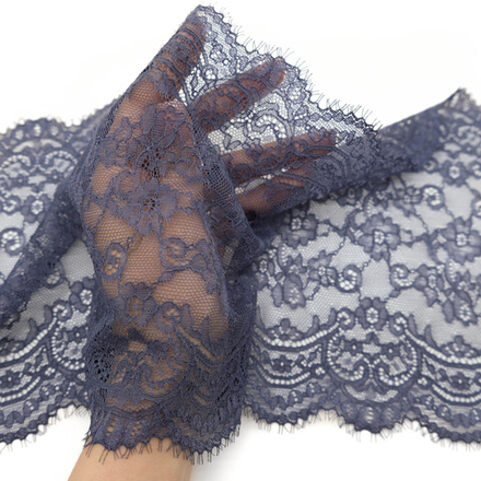 Кружево эластичное СЕРО-СИНИЙ (с ресничками), 18см