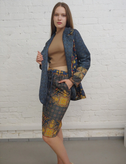 Комплект (жакет и юбка) "Кормление птиц", по мотивам средневековой шпалеры 15 века