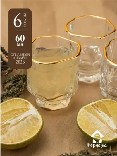 Набор изогнутых шотов, 60 мл, 6 шт. с золотой каймой