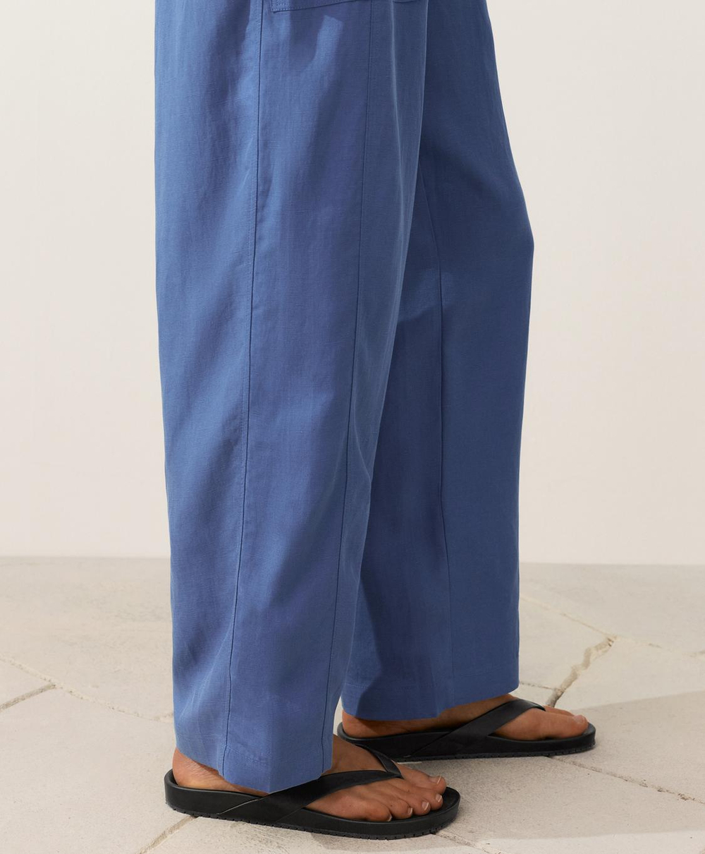 Oysho Прямые брюки из смеси лиоцелла и 24% льна, пыльно-синий