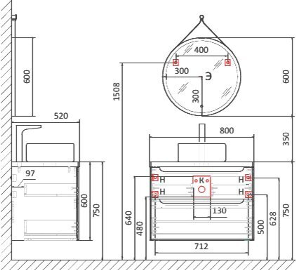 Тумба с раковиной Jorno Wood 80 см wood.01.80/P/W белая