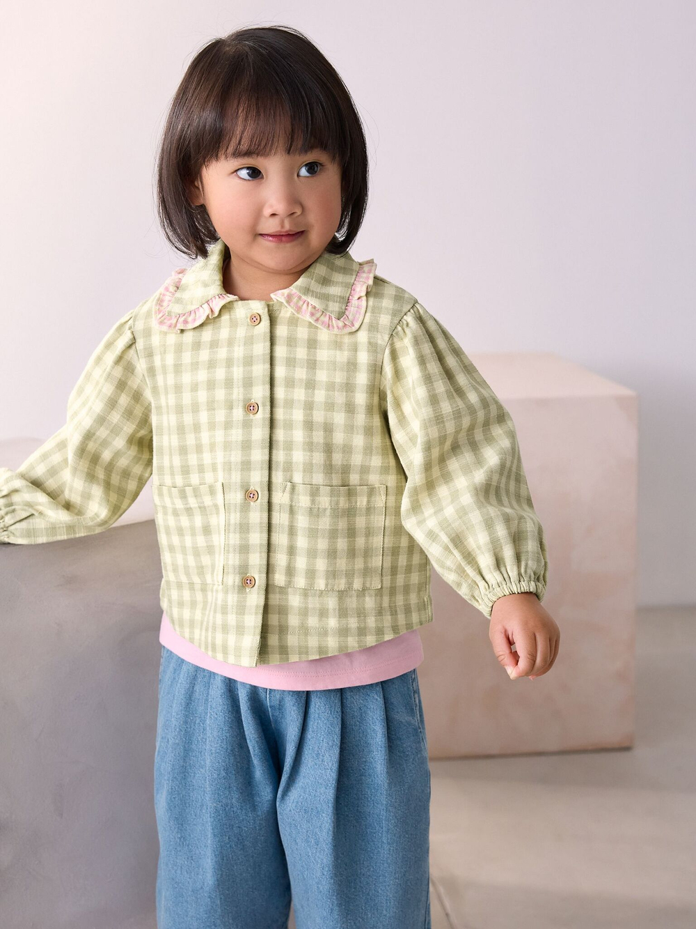 Рубашка и джинсы в комплекте для девочки Next E86-971, Синий, Салатовый