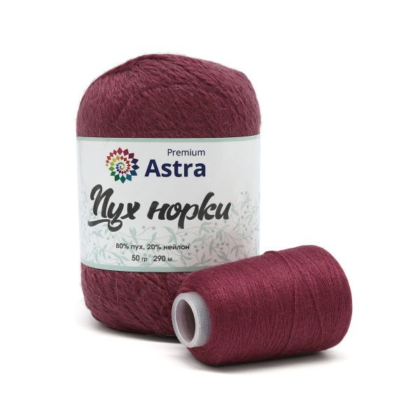 Пряжа Astra Premium (Астра Премиум) Пух норки / уп.1 мот. по 50 г, 290 м, 077 темная роза