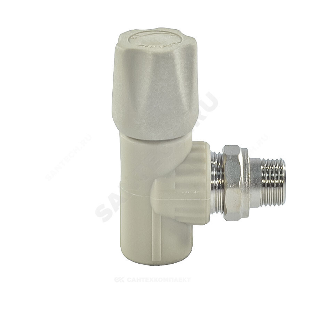 Клапан (вентиль) PP-R запорный серый Дн 20х1/2" Ру25 НР угловой для радиатора VALFEX 1014720012Г