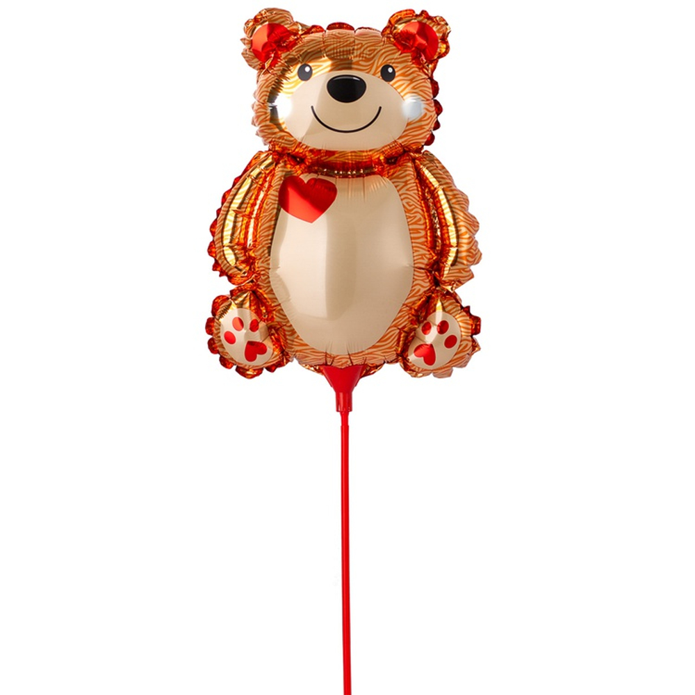 Шар Фольгированный Мишка с сердцем на палочке (Коричневый)