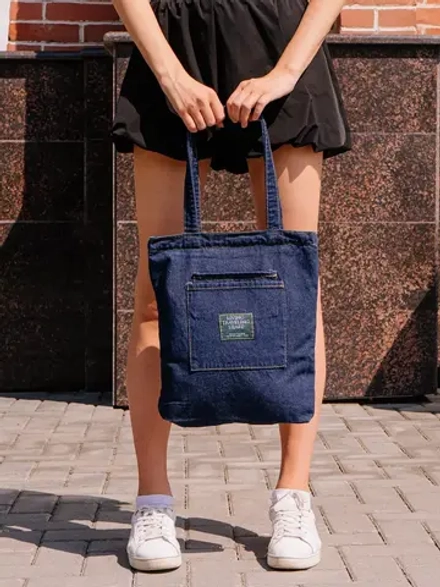 Сумка шоппер на плечо, джинсовая