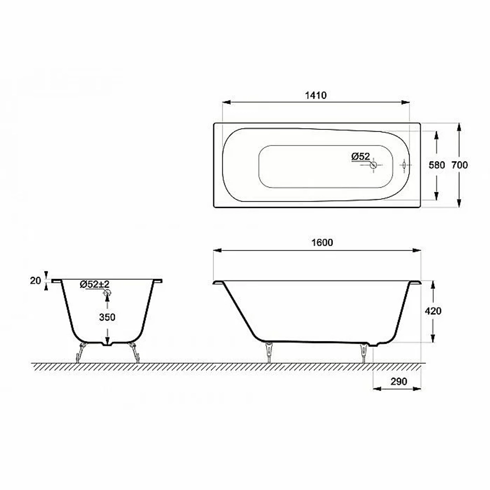 Ванна чугунная Delice Continental Elite DLR230626R 160х70 белая