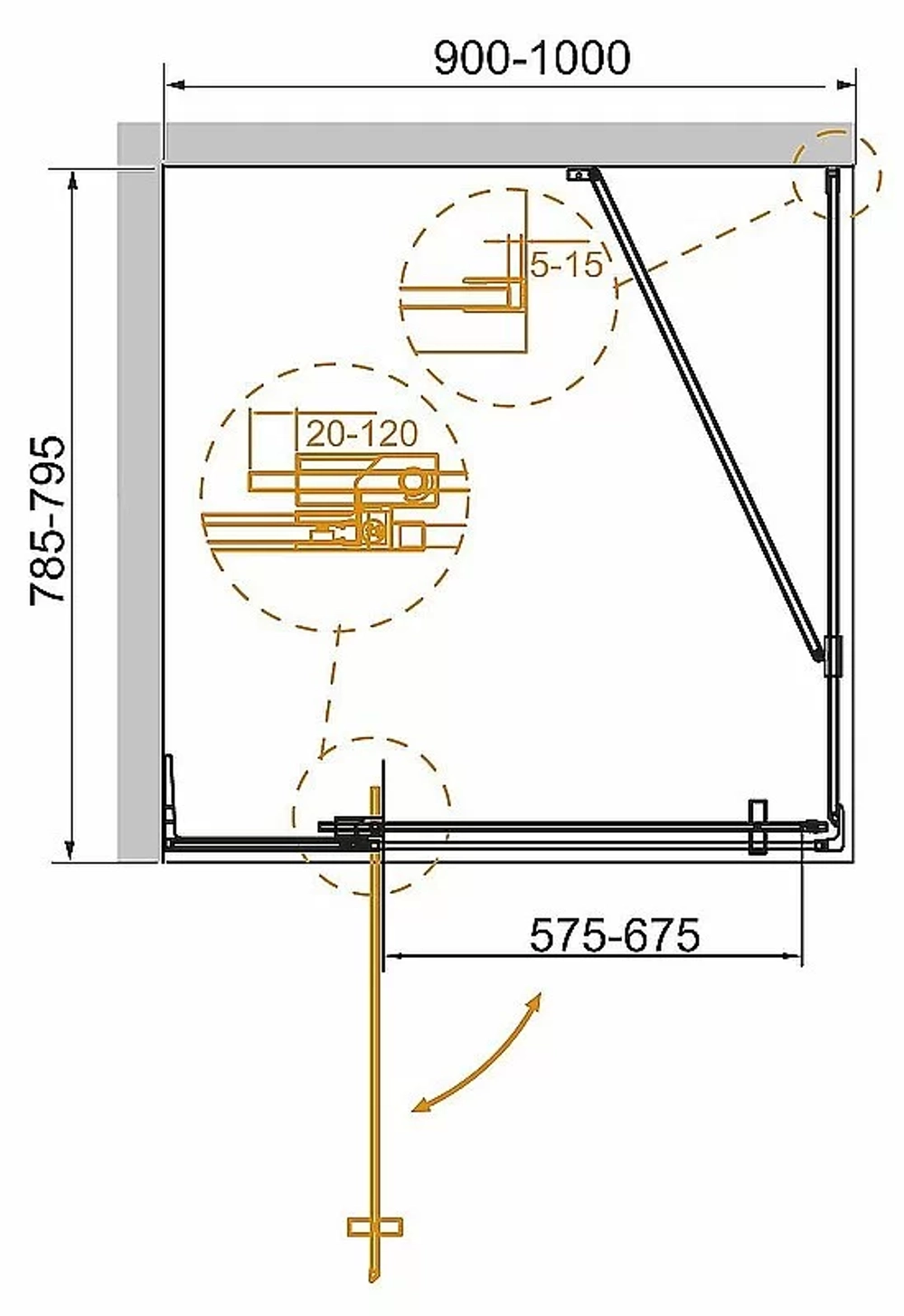 Душевой уголок Cezares Slider 80x100 AH-1-80-90/100-BR-GM стекло бронза/профиль матовая оружейная сталь
