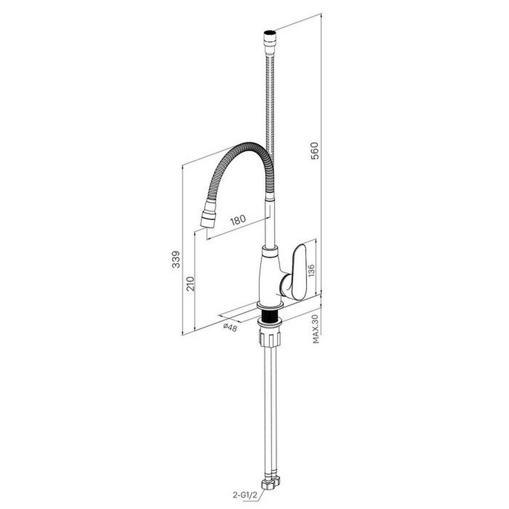 Смеситель для кухни 35к Milardo M07BL2FM05 "Meal" выс.гибкий излив, душ насадка, п/гайку ЧЕРНЫЙ мат