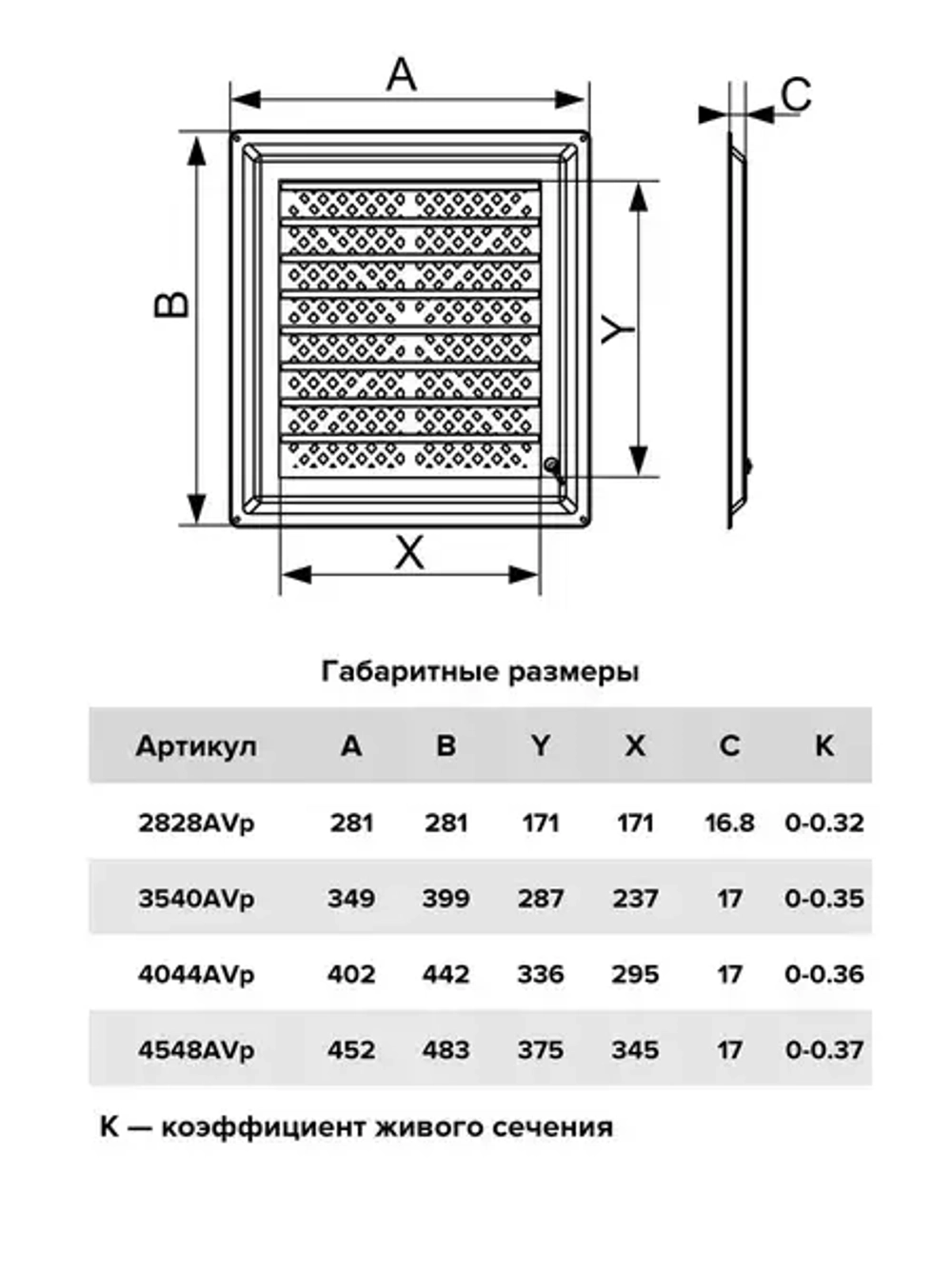Решетка вентиляционная AIRVENT регулируемая жалюзи 402х442 пластик 4044AVp