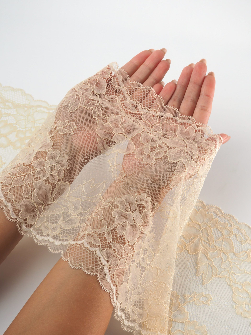 Эластичное кружево бежевая по Лауме ширина 22 см