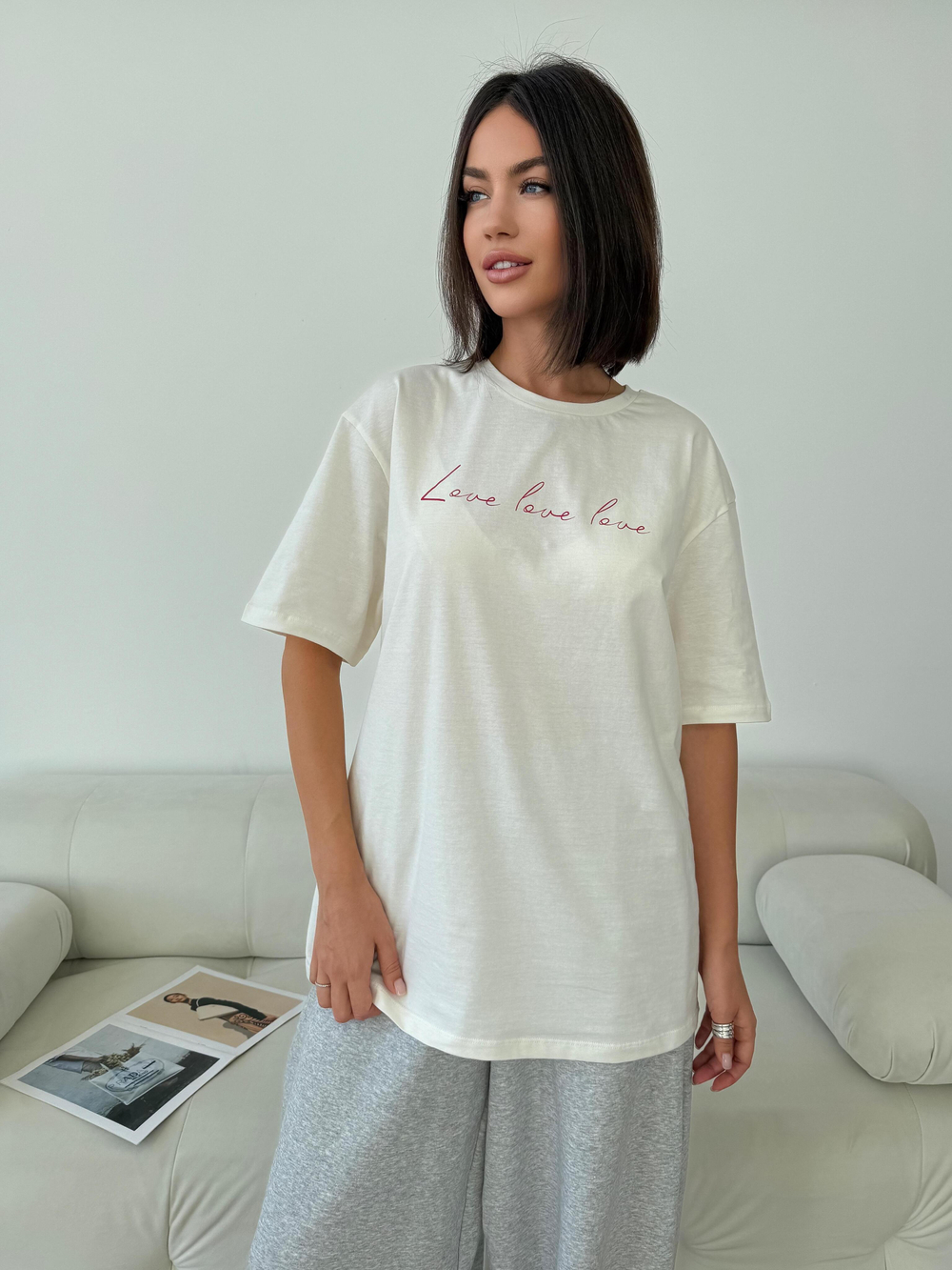 Футболка оверсайз с принтом длинная love