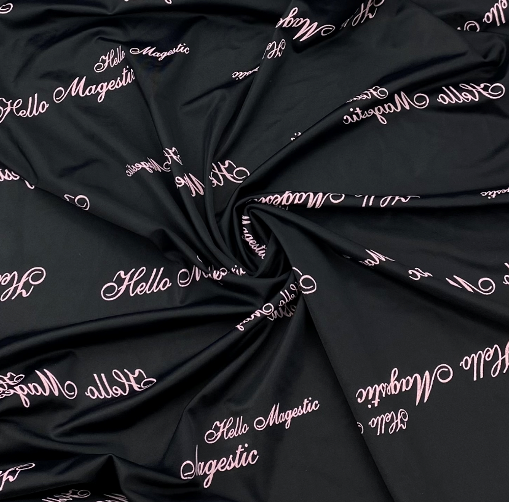 Микрофибра черная с розовым принтом, Lauma, 155 см, 110 г/м²