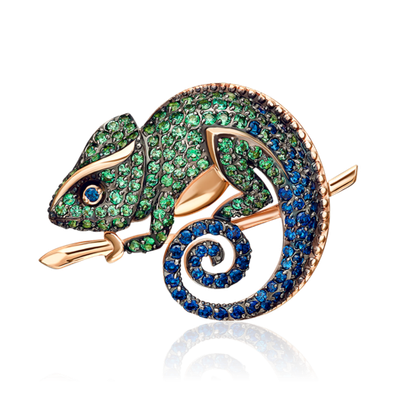 Брошь «Хамелеон» из красного золота с фианитами