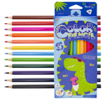 Карандаши цветные Yalong 12 цв., "DINO" деревянные, трехгранные, заточенные, грифель 3.0 мм, картон. уп., европодвес