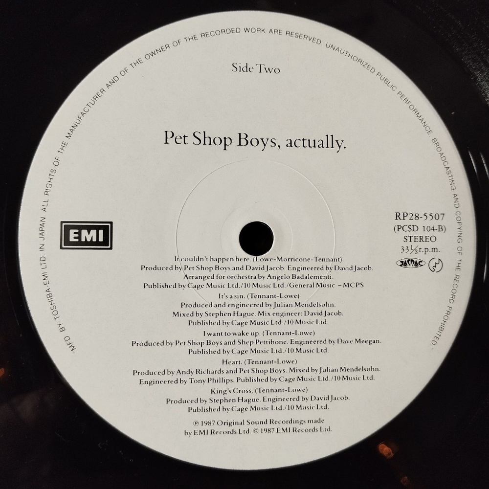 Винтажная виниловая пластинка LP Pet Shop Boys Actually (Japan 1987) (Obi) One More Chance