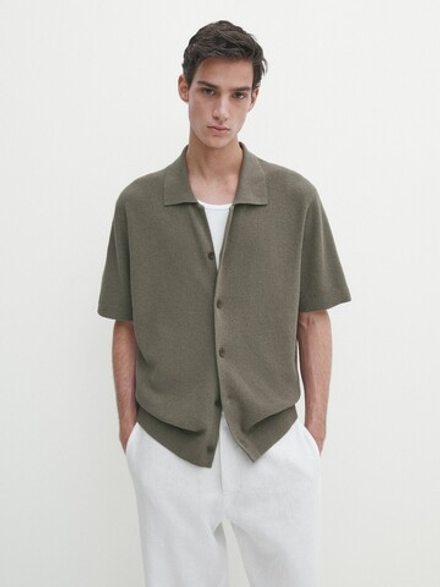 Massimo Dutti Кардиган с короткими рукавами и пуговицами, хаки