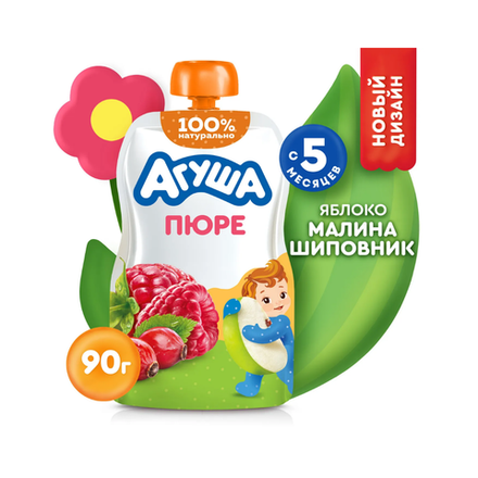 Пюре фруктовое Агуша Малина-шиповник 90 гр пауч