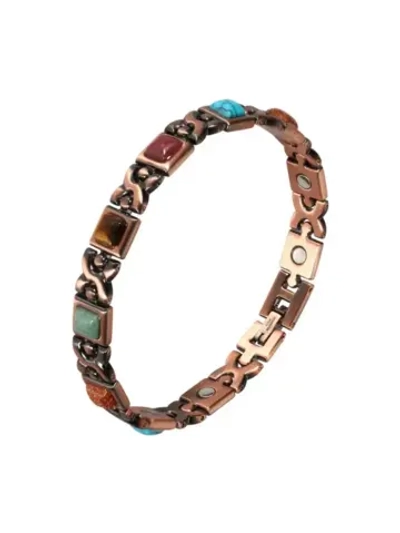 Медный магнитный браслет с бирюзой и нефритом