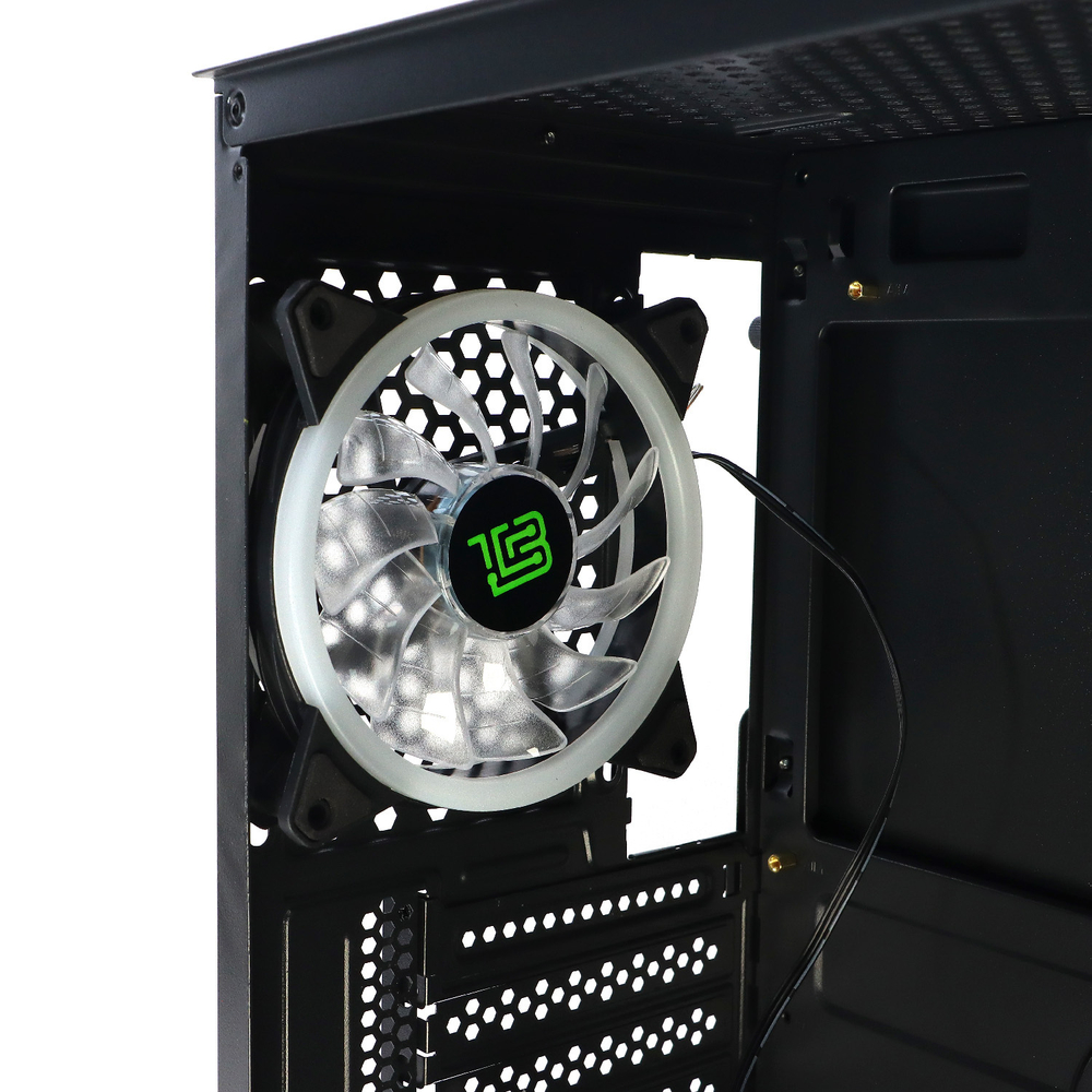 Корпус BaseTech eXtreme GFX-03, БП:600W, ATX, чёрный, 4xFRGB FAN, 2xUSB2, 1xUSB3, бок: закалённое стекло (BT-GFX-03-MESH-4F-RGB-600W)