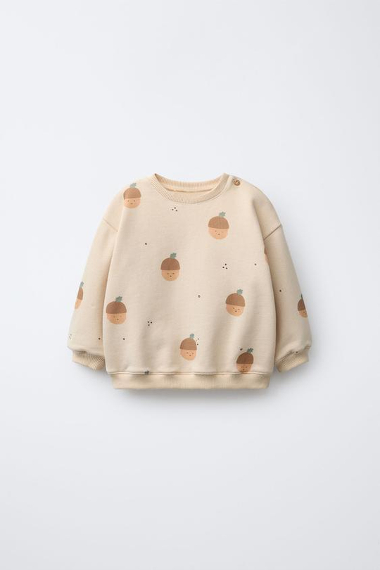 ZARA ТОЛСТОВКА С ПРИНТОМ, ЭКРЮ