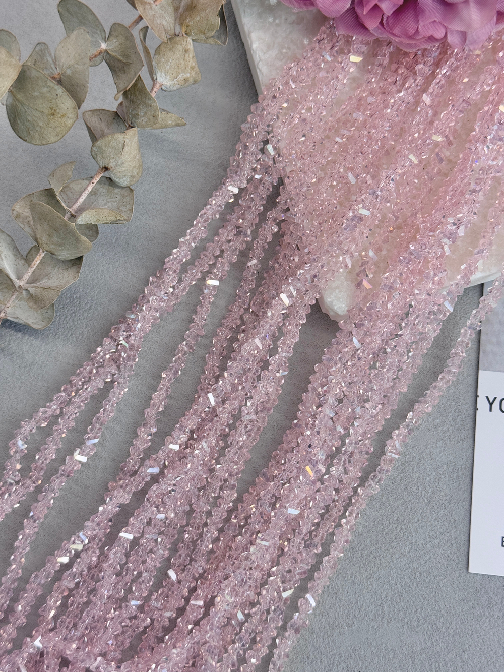 Бусины из хрустального стекла, треугольник, розовый, 4 мм, нить 34 см