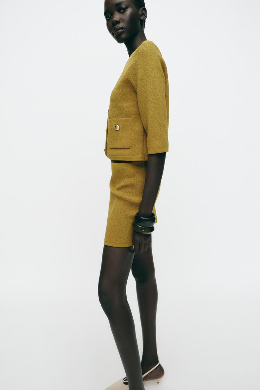 ZARA КАРДИГАН С ЗОЛОТИСТЫМИ ПУГОВИЦАМИ, ФИСТАШКОВЫЙ