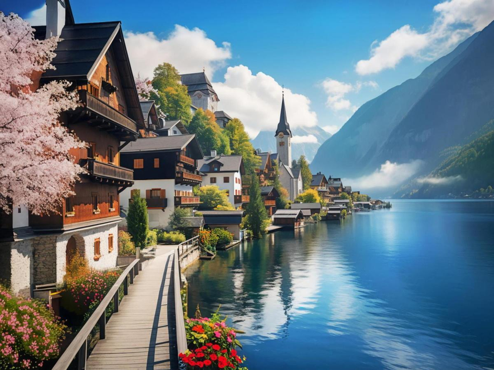 Алмазная мозаика 30х40см. "Цветущий берег" с полн.заполнен.без подрам.(30цв) (Арт.НД-6320)