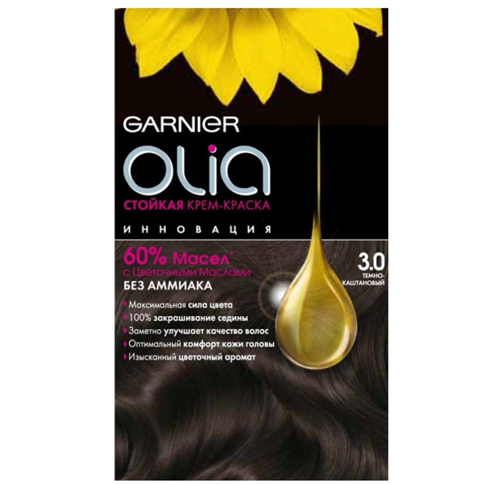 Garnier Краска для волос Olia, тон №3.0, Темно-каштановый, 60/60 мл