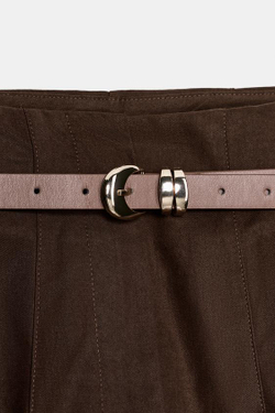 ZARA БРЮКИ С ВЫСОКОЙ ПОСАДКОЙ И РЕМНЕМ, КОРИЧНЕВЫЙ