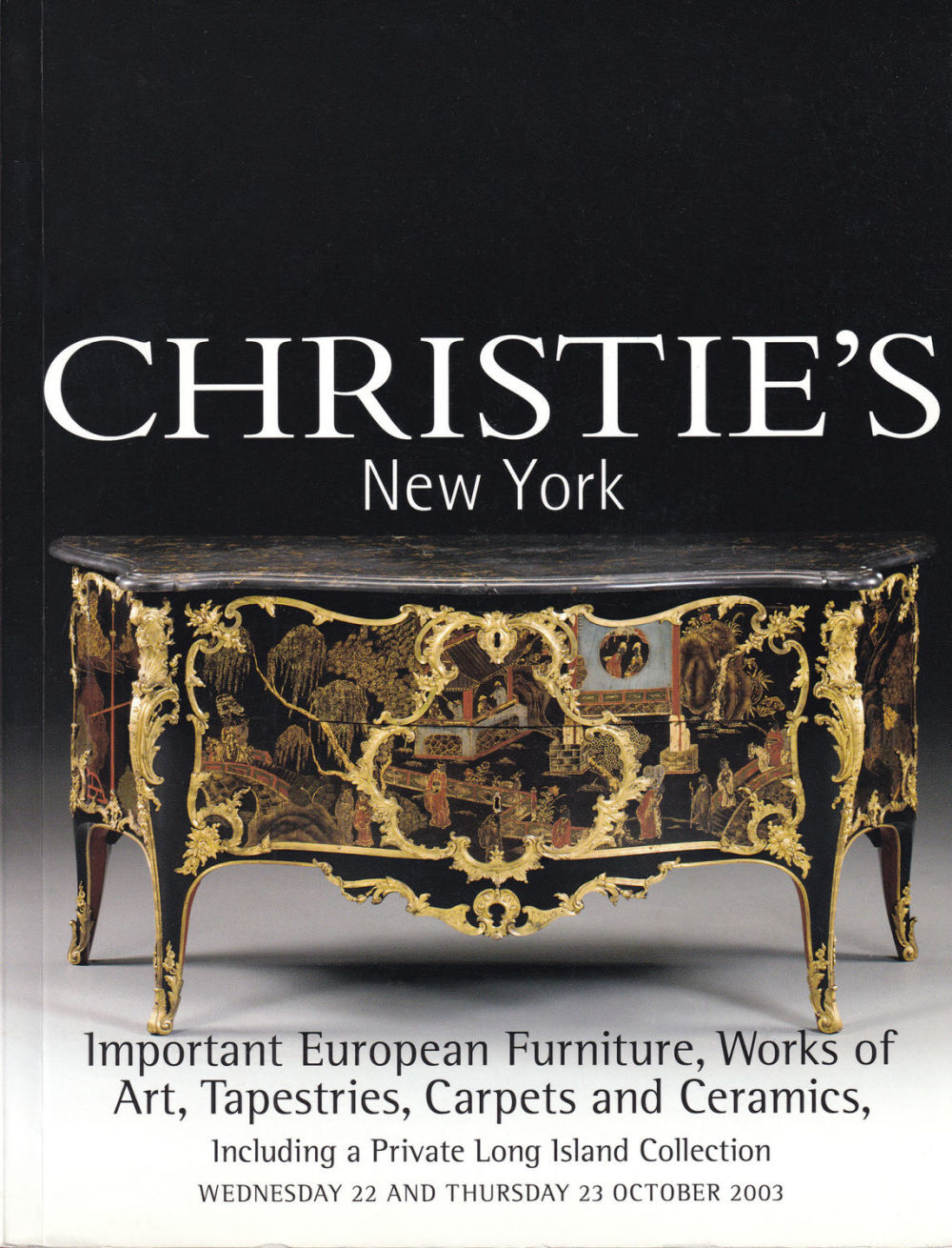 Каталог аукциона Christie's, Нью-Йорк, Шедевры мебели и декоративно-прикладного искусства, гобелены, ковры и керамика от 22-23 октября 2003 года