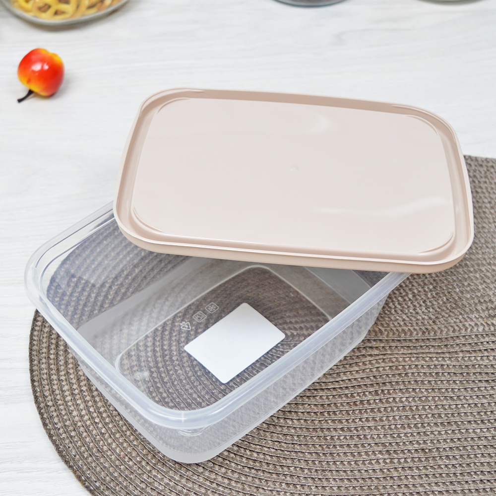 Контейнер для продуктов 1,5л прямоугольный с декором (бежевый)