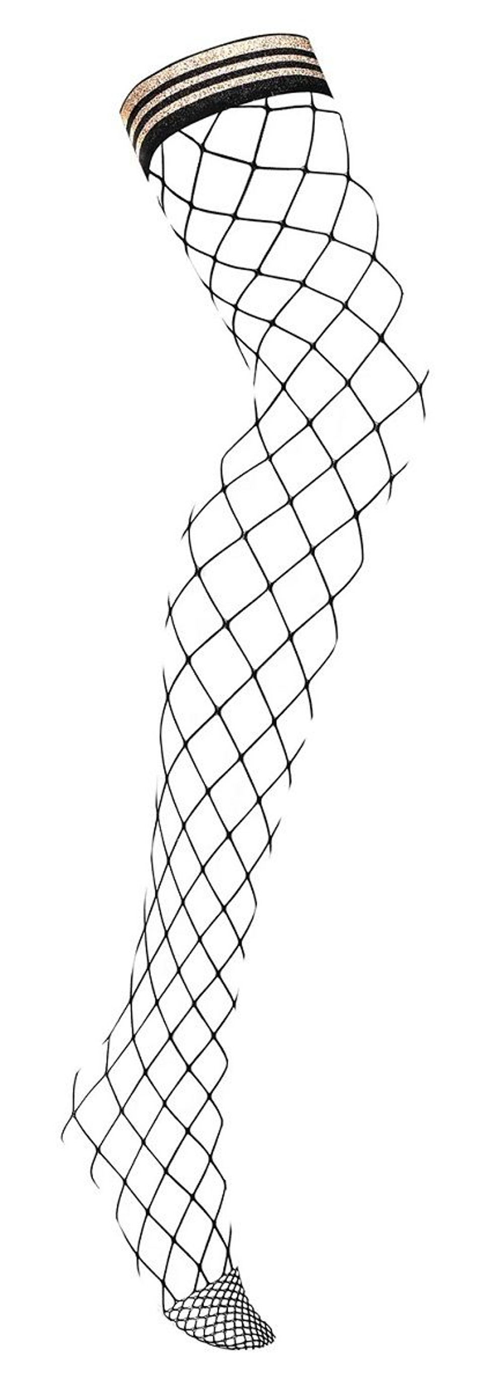 Оригинальные сетчатые чулочки с блестящими полосами на резинке (Размер: L-XL) (Цвет: черный)