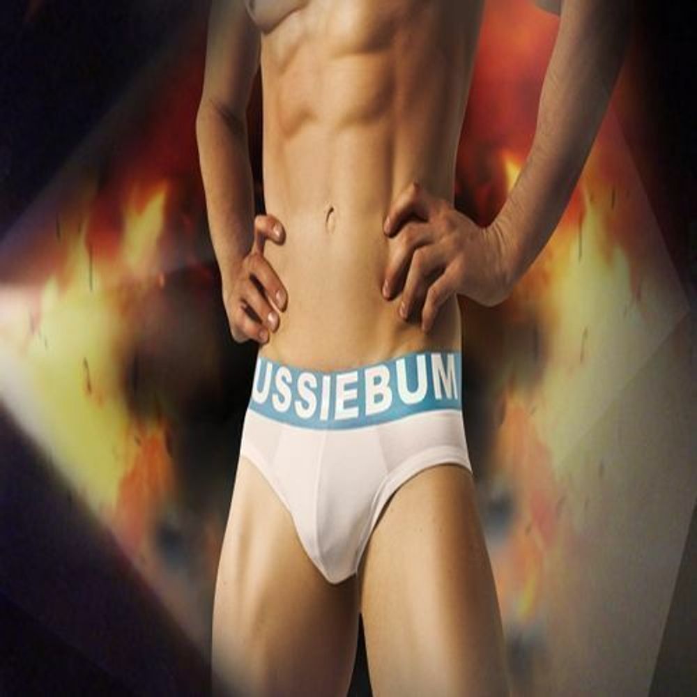 Мужские трусы брифы белые с бирюзовой резинкой Aussiebum Flame Steam Brief AB00262