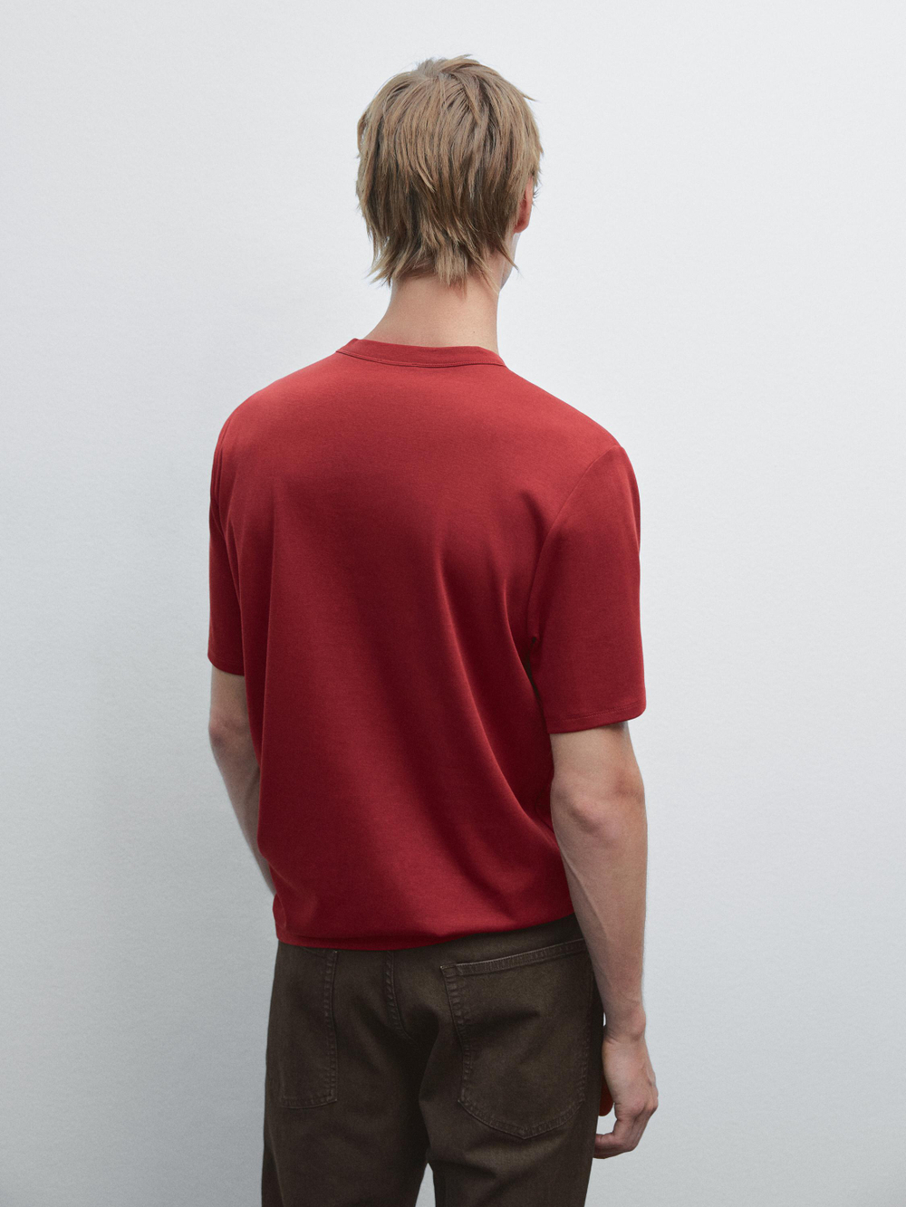 Massimo Dutti Футболка из смесового хлопка, гранатовый