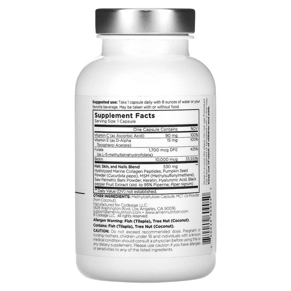 CODEAGE AMEN Biotin , Collagen , Vitamins + 90 veg capsules, Коллаген, биотин и витамины