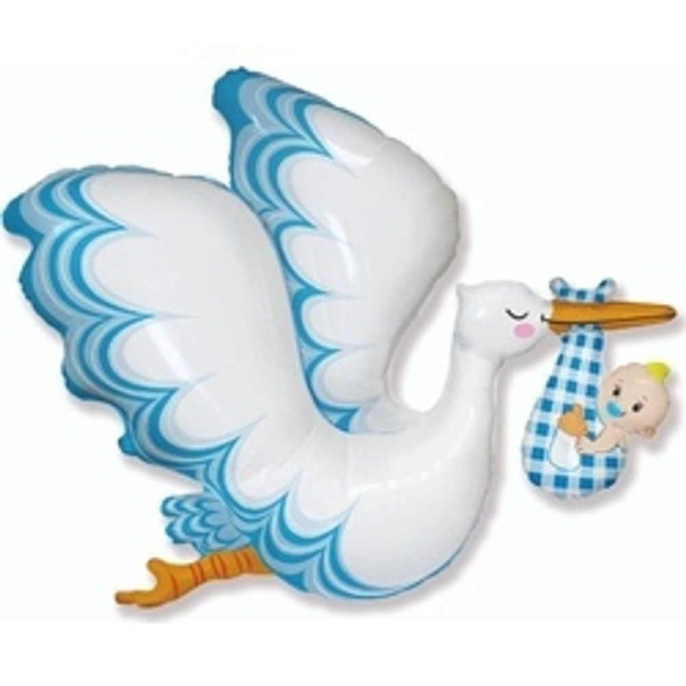 Шар 38''/97 см Аист принес мальчика, Голубой