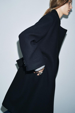 ZARA ПАЛЬТО ИЗ СМЕСОВОЙ ШЕРСТИ — ZW COLLECTION, МОРСКОЙ ТЕМНО-СИНИЙ